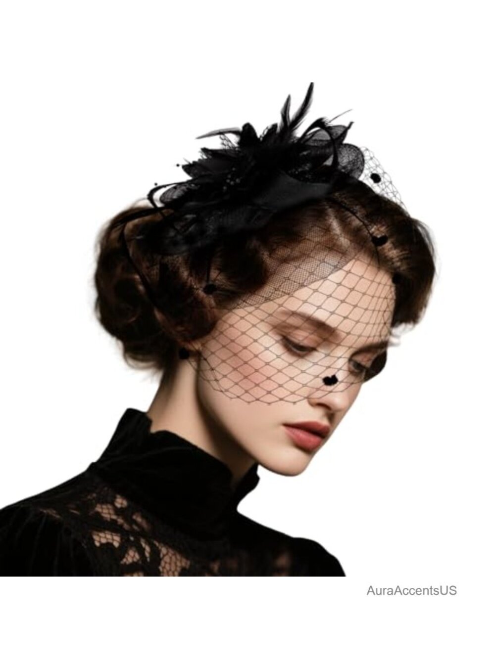 Fascinator Hat Mesh Feathers Hair Clip Cocktail Tea Party Headpiece with Veil
